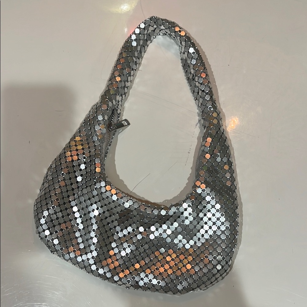 Silver Sequin Hobo Shoulder Bag